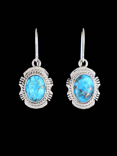 Native American Blue Bird Turquoise Sterling Silver Dangle Earrings - PuebloDirect.com