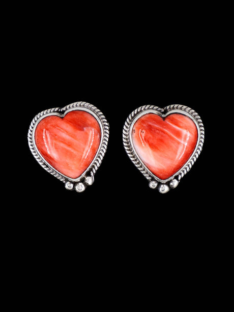 Navajo Sterling Silver Spiny Oyster Heart Post Earrings - PuebloDirect.com