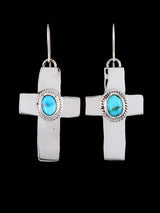 Navajo Sterling Silver Kingman Turquoise Dangle Cross Earrings - PuebloDirect.com