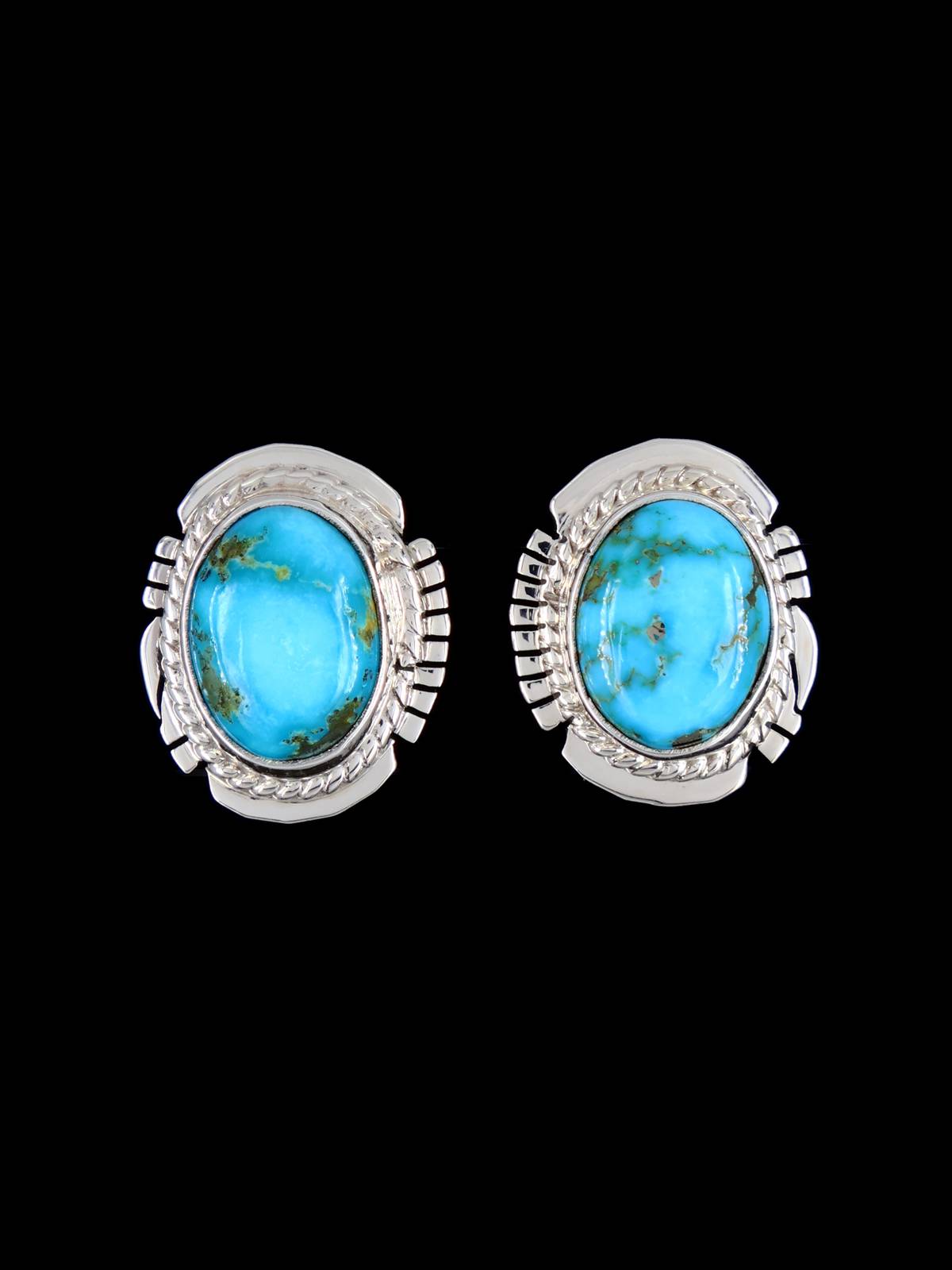Native American Sonoran Gold Turquoise Sterling Silver Post Earrings - PuebloDirect.com