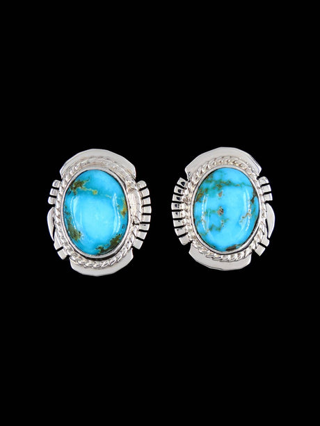 Native American Sonoran Gold Turquoise Sterling Silver Post Earrings - PuebloDirect.com