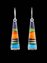 Navajo Multistone Sterling Silver Inlay Dangle Earrings - PuebloDirect.com