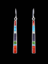 Navajo Multistone Sterling Silver Inlay Dangle Earrings - PuebloDirect.com