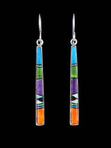 Navajo Multistone Sterling Silver Inlay Dangle Earrings - PuebloDirect.com
