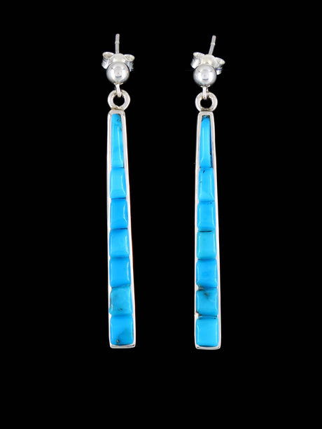 Turquoise Sterling Silver Cobblestone Inlay Earrings - PuebloDirect.com