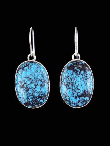 Navajo Cloud Mountain Turquoise Sterling Silver Dangle Earrings - PuebloDirect.com