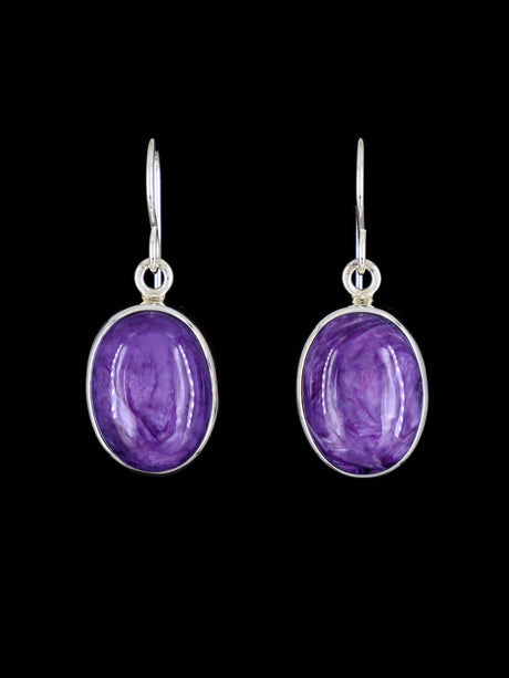 Navajo Sterling Silver Charoite Dangle Earrings - PuebloDirect.com