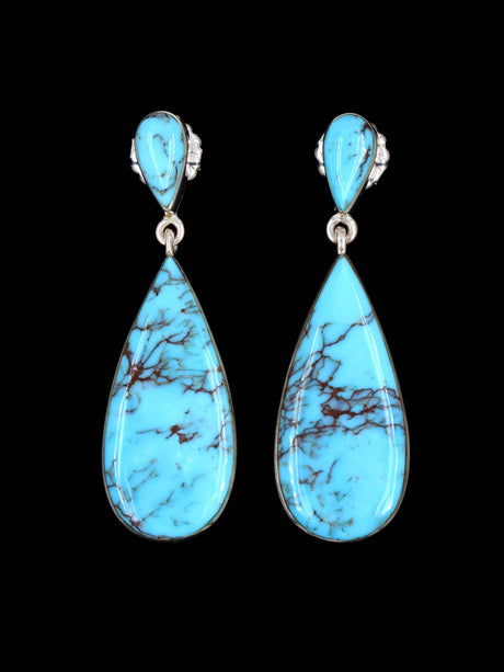 Navajo Sterling Silver Prince Turquoise Post Earrings - PuebloDirect.com