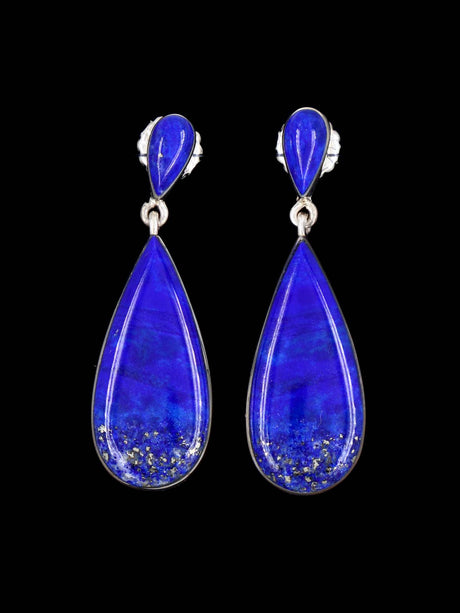 Navajo Sterling Silver Lapis Post Earrings - PuebloDirect.com