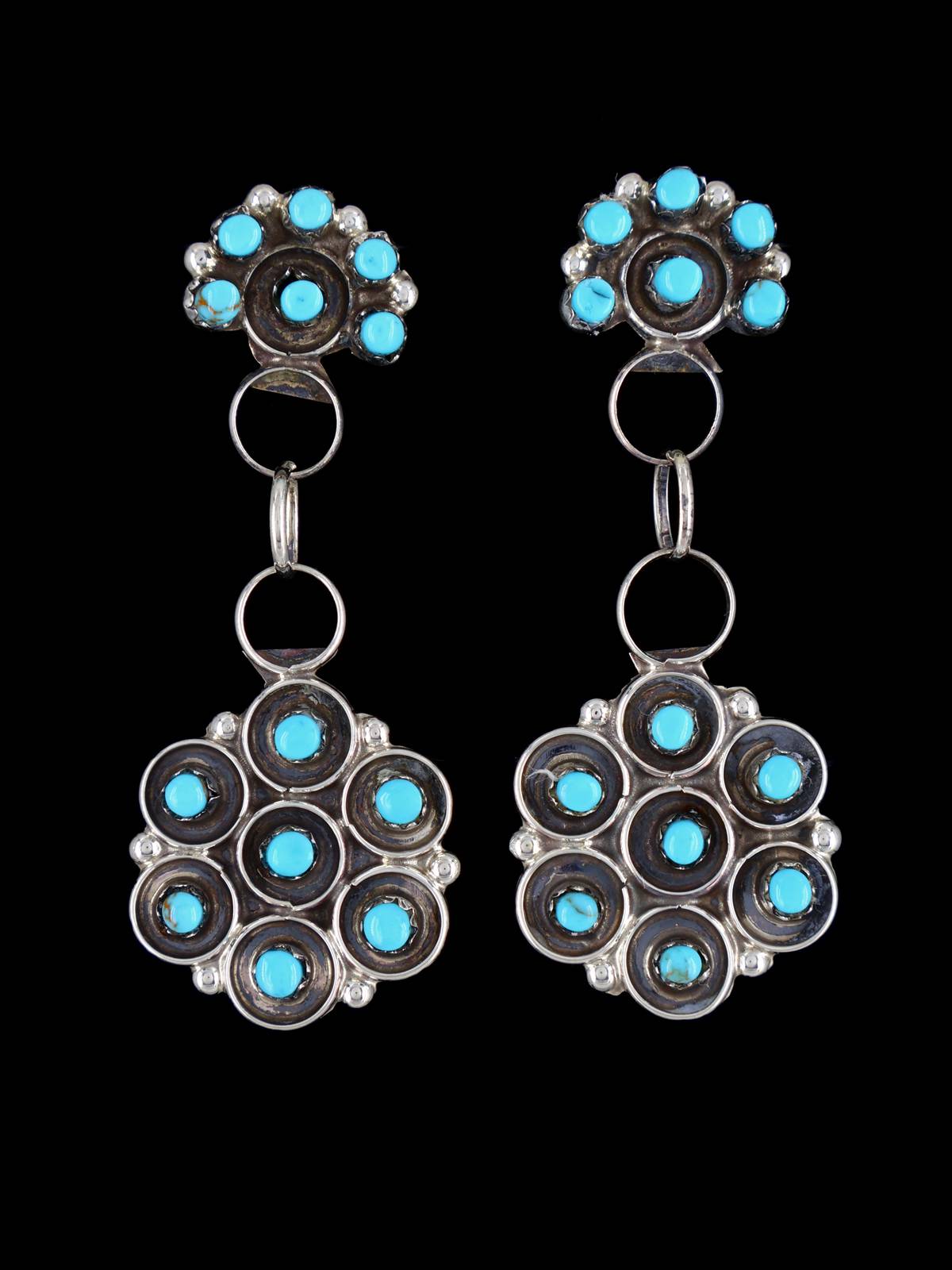 Zuni Sterling Silver Turquoise Post Earrings - PuebloDirect.com