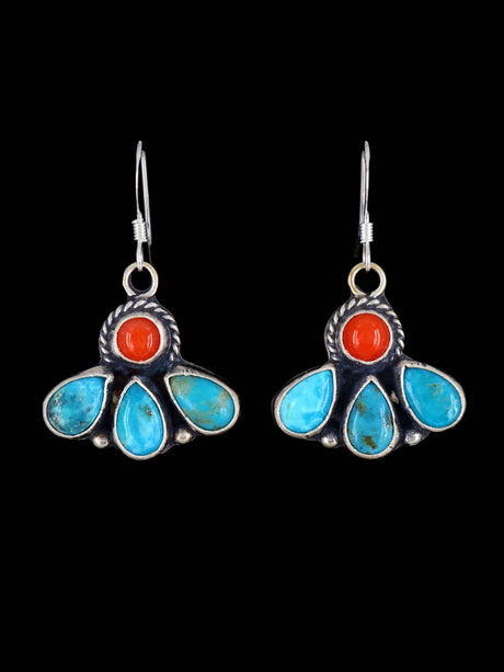 Native American Jewelry Coral and Turquoise Dangle Earrings - PuebloDirect.com