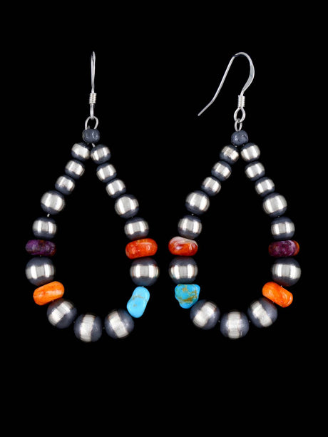 Spiny Oyster and Turquoise Sterling Silver Bead Earrings - PuebloDirect.com