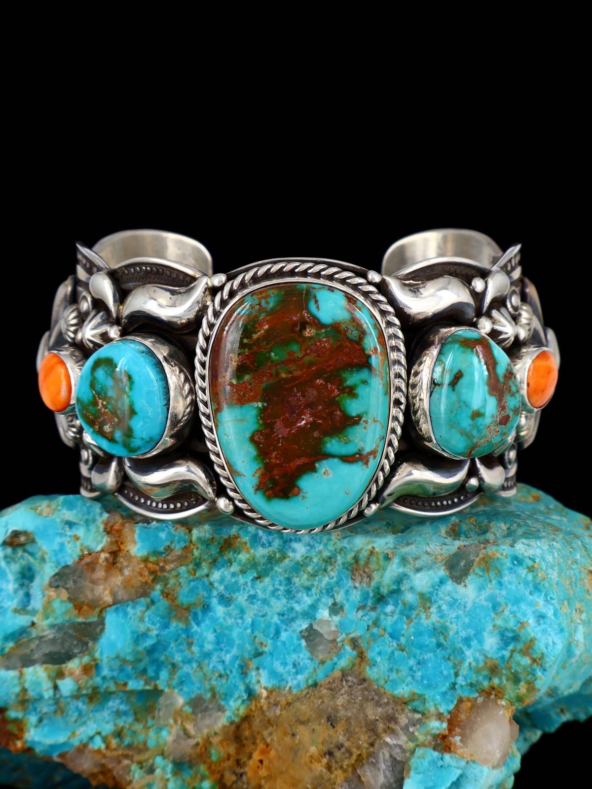 Native American Jewelry Sterling Silver Pilot Mountain Turquoise Cuff Bracelet - PuebloDirect.com