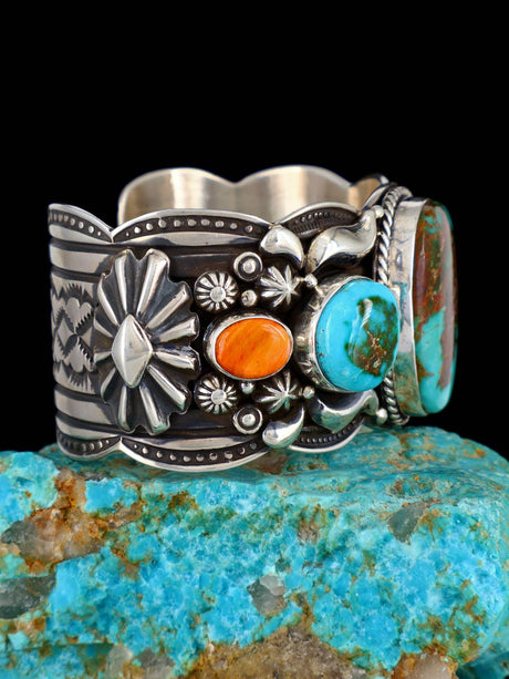 Native American Jewelry Sterling Silver Pilot Mountain Turquoise Cuff Bracelet - PuebloDirect.com