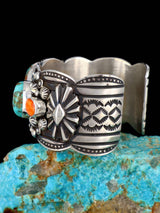 Native American Jewelry Sterling Silver Pilot Mountain Turquoise Cuff Bracelet - PuebloDirect.com
