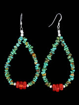 Navajo Turquoise and Coral Beaded Dangle Earrings - PuebloDirect.com