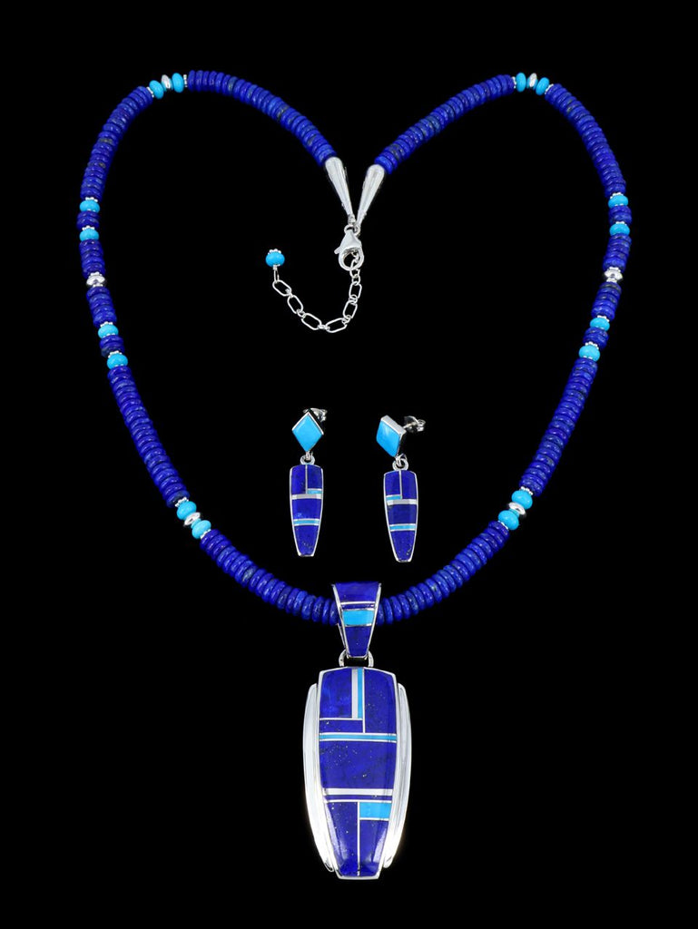 Navajo Lapis and Turquoise Inlay Necklace Set - PuebloDirect.com