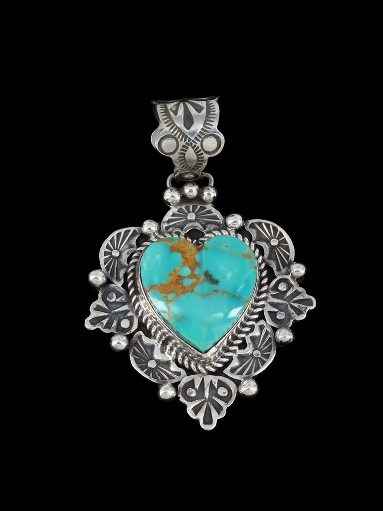 Native American Jewelry Kingman Turquoise Heart Pendant - PuebloDirect.com