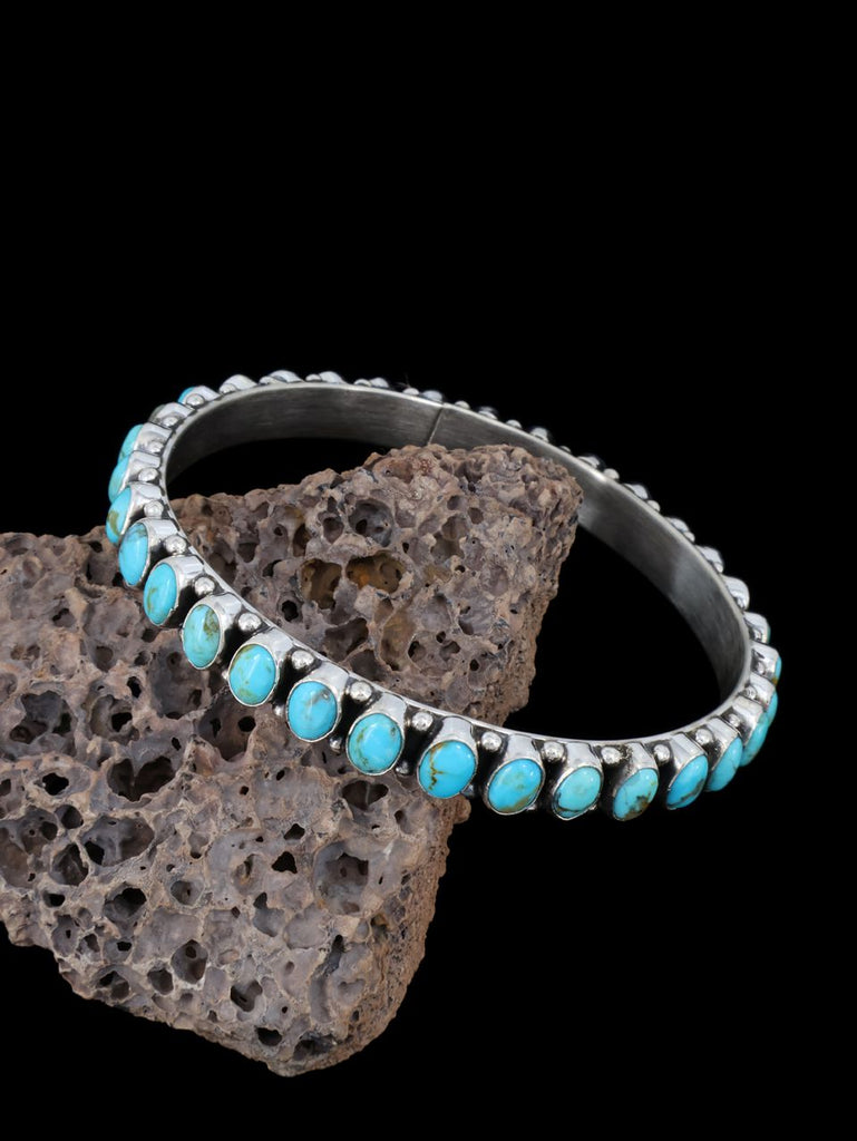Native American Sterling Silver Kingman Turquoise Bangle Bracelet - PuebloDirect.com