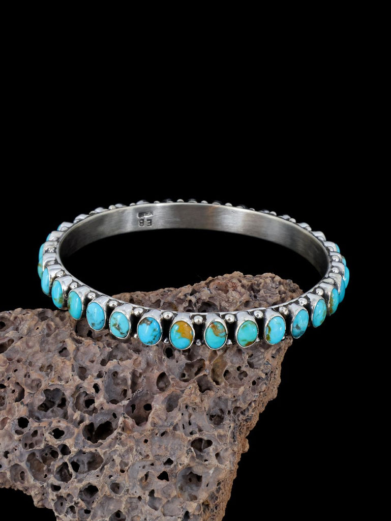 Native American Sterling Silver Kingman Turquoise Bangle Bracelet - PuebloDirect.com
