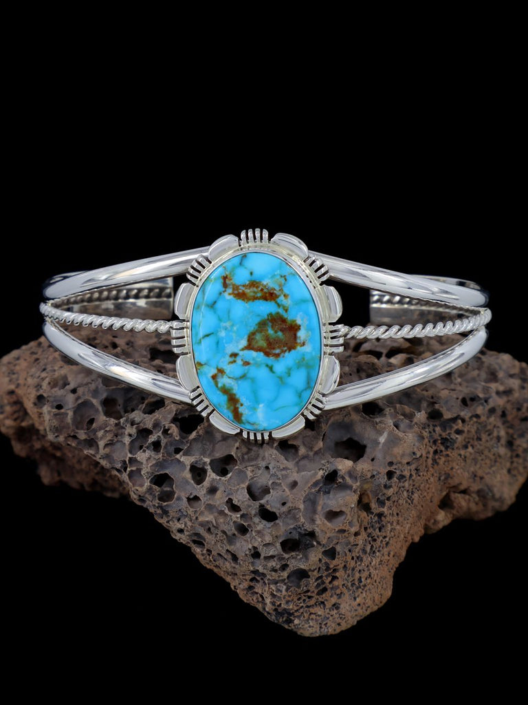 Native American Kingman Turquoise Sterling Silver Cuff Bracelet - PuebloDirect.com