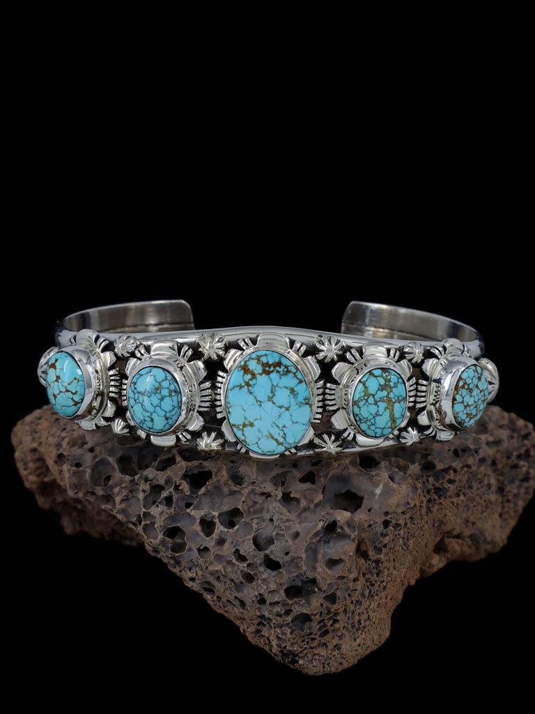 Natural #8 Turquoise Sterling Silver Navajo Cuff Bracelet - PuebloDirect.com