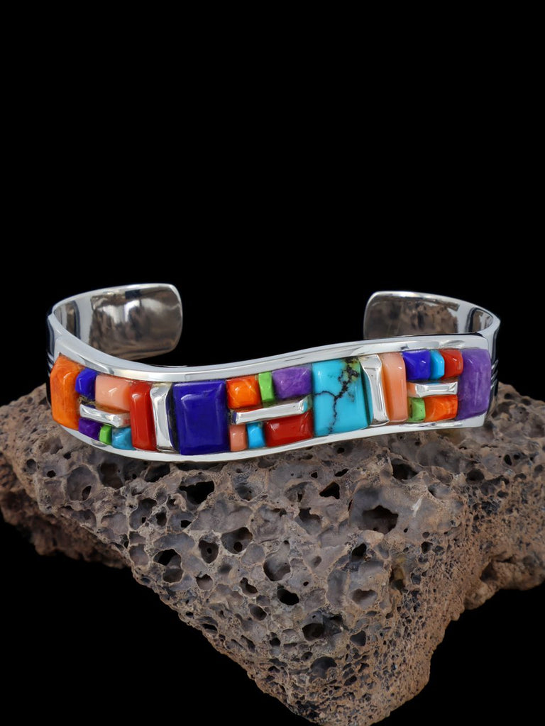 Native American Jewelry Cobblestone Inlay Cuff Bracelet - PuebloDirect.com