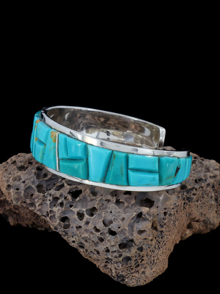 Native American Turquoise Cobblestone Inlay Cuff Bracelet - PuebloDirect.com