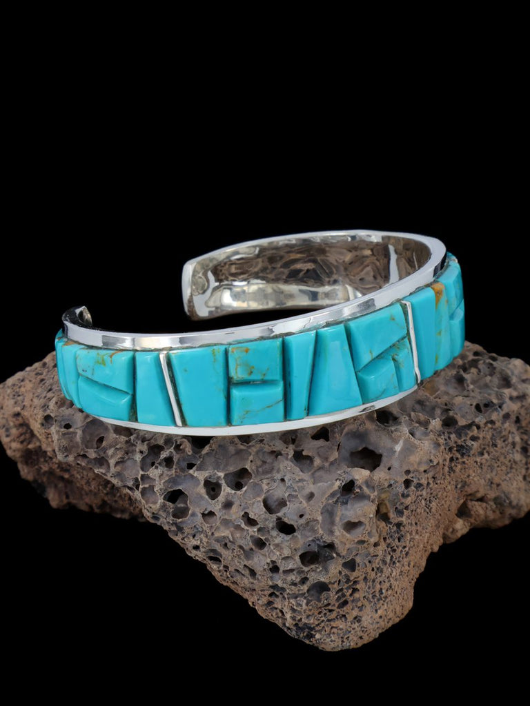 Native American Turquoise Cobblestone Inlay Cuff Bracelet - PuebloDirect.com