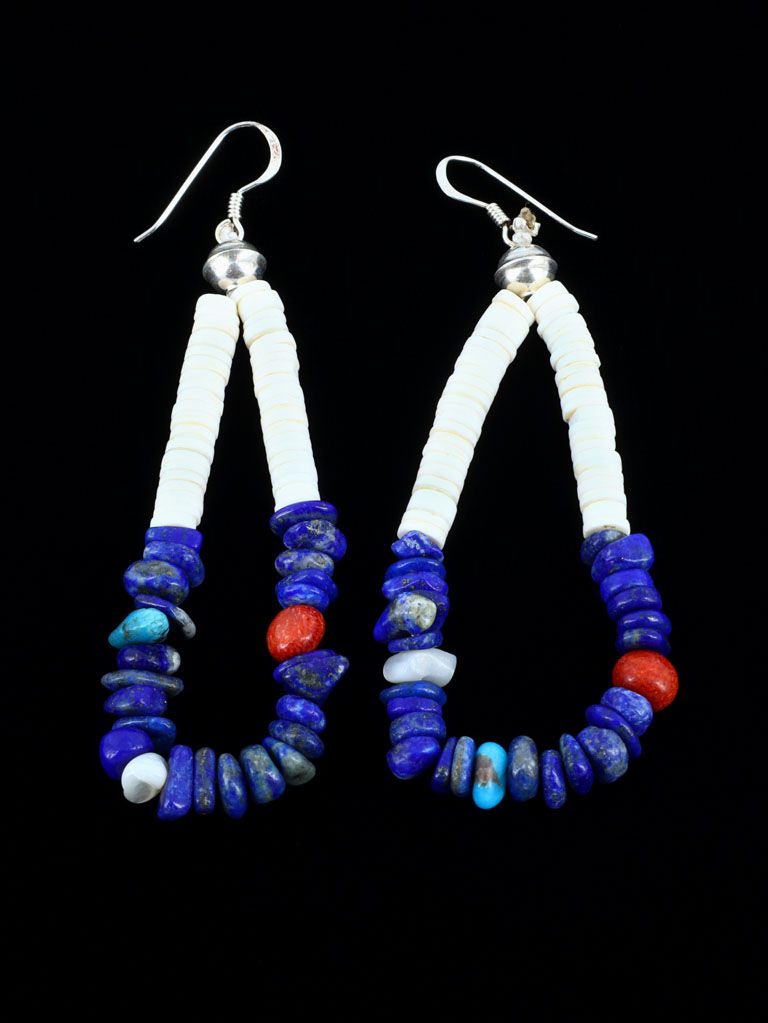 Navajo Lapis Beaded Dangle Earrings - PuebloDirect.com