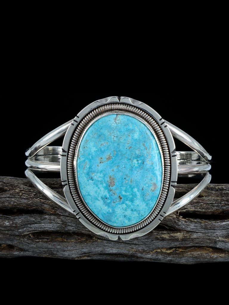 Navajo Sterling Silver White Water Turquoise Cuff Bracelet - PuebloDirect.com