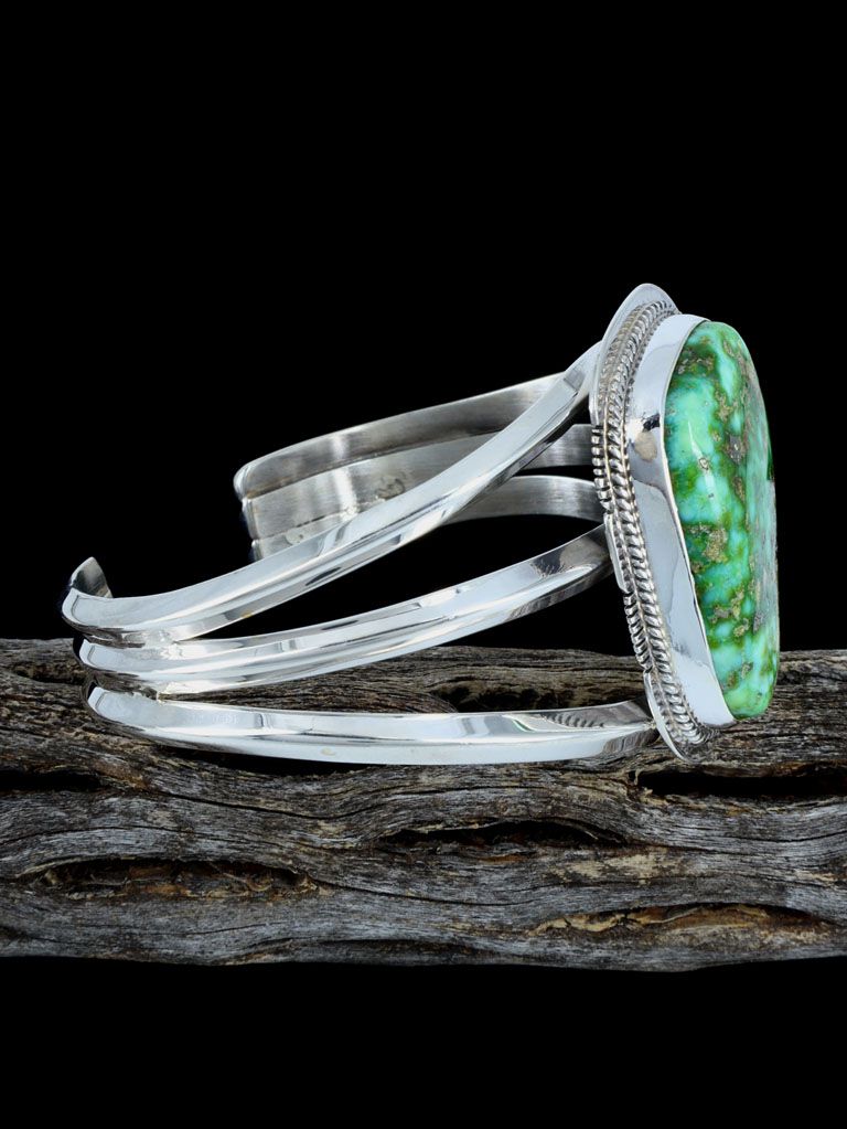 Native American Sonoran Gold Turquoise Sterling Silver Cuff Bracelet - PuebloDirect.com