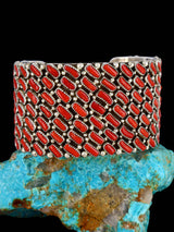 Navajo Natural Coral Cluster Sterling Silver Cuff Bracelet - PuebloDirect.com
