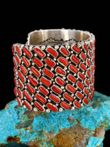 Navajo Natural Coral Cluster Sterling Silver Cuff Bracelet - PuebloDirect.com