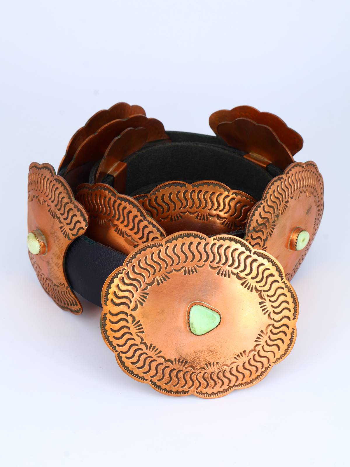Estate Native American Copper and Turquoise Concho Belt - PuebloDirect.com