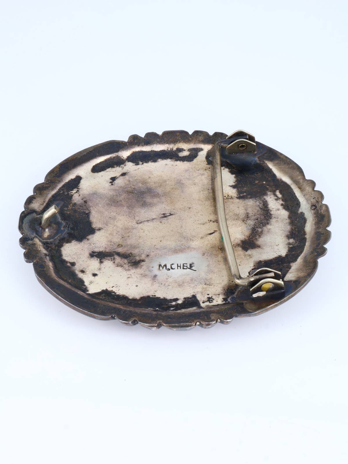 Vintage Navajo Heavy Sterling Silver Turquoise Belt Buckle - PuebloDirect.com