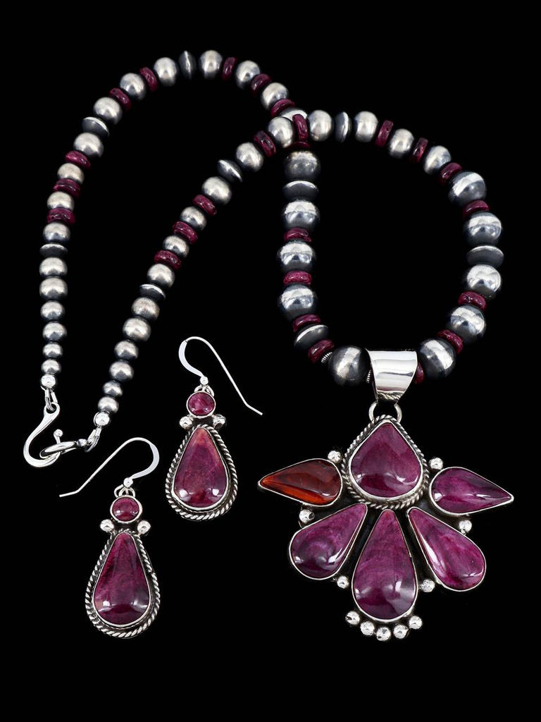 Native American Spiny Oyster Necklace and Earrings Set - PuebloDirect.com