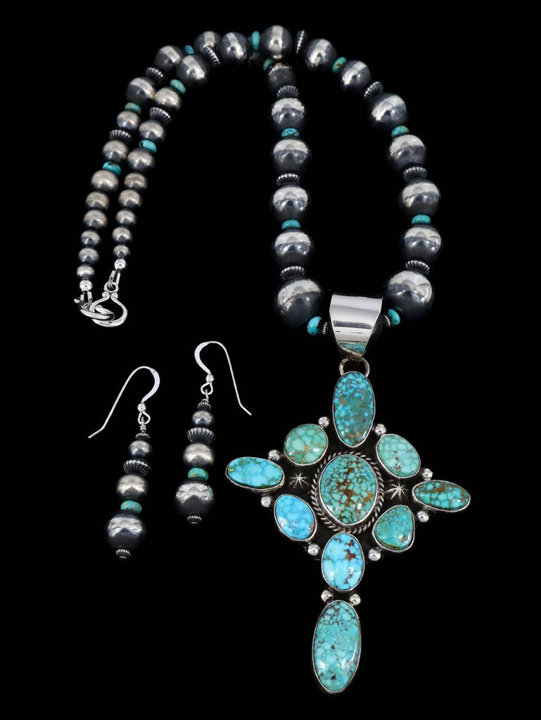 Native American Jewelry Kingman Turquoise Cross Necklace and Earrings Set - PuebloDirect.com