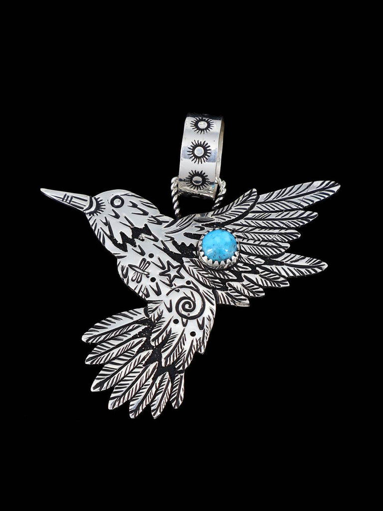 Native American Sterling Silver Overlay Hummingbird Pendant - PuebloDirect.com