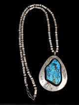 Estate Native American Jewelry Sterling Silver Turquoise Shadowbox Necklace