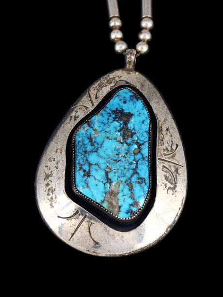 Estate Native American Jewelry Sterling Silver Turquoise Shadowbox Necklace