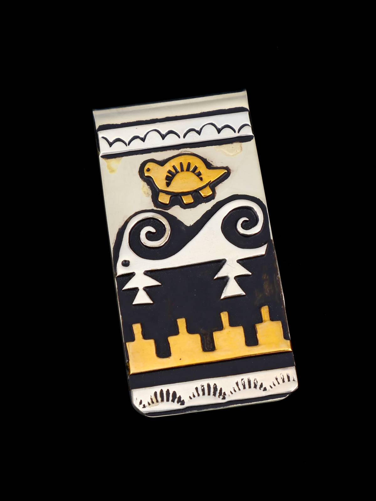 Estate Native American Sterling Silver and Gold Overlay Money Clip