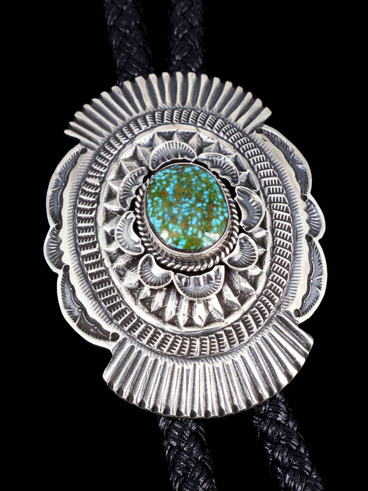 Native American Sterling Silver Kingman Turquoise Bolo Tie - PuebloDirect.com