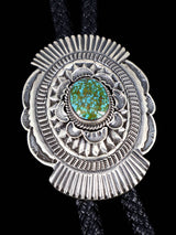 Native American Sterling Silver Kingman Turquoise Bolo Tie - PuebloDirect.com