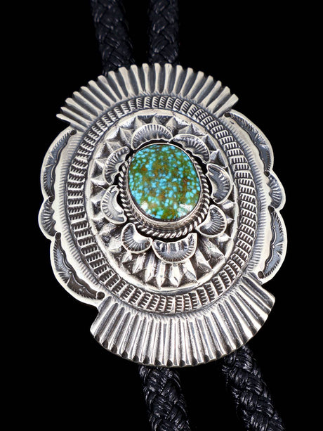 Native American Sterling Silver Kingman Turquoise Bolo Tie - PuebloDirect.com