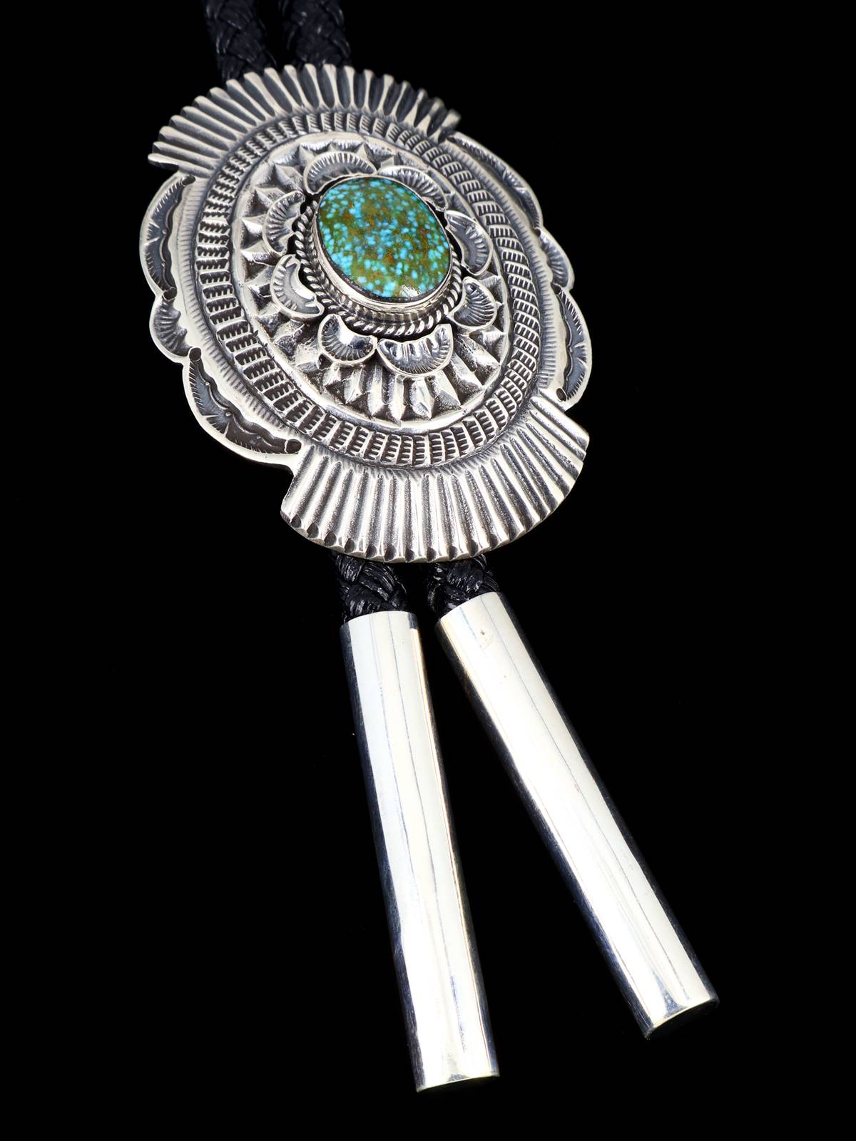 Native American Sterling Silver Kingman Turquoise Bolo Tie - PuebloDirect.com