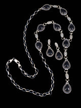 Native American Jewelry Black Onyx Lariat Necklace Set - PuebloDirect.com