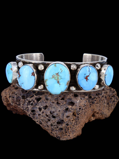 Native American Jewelry Natural Golden Hill Turquoise Sterling Silver Cuff Bracelet - PuebloDirect.com