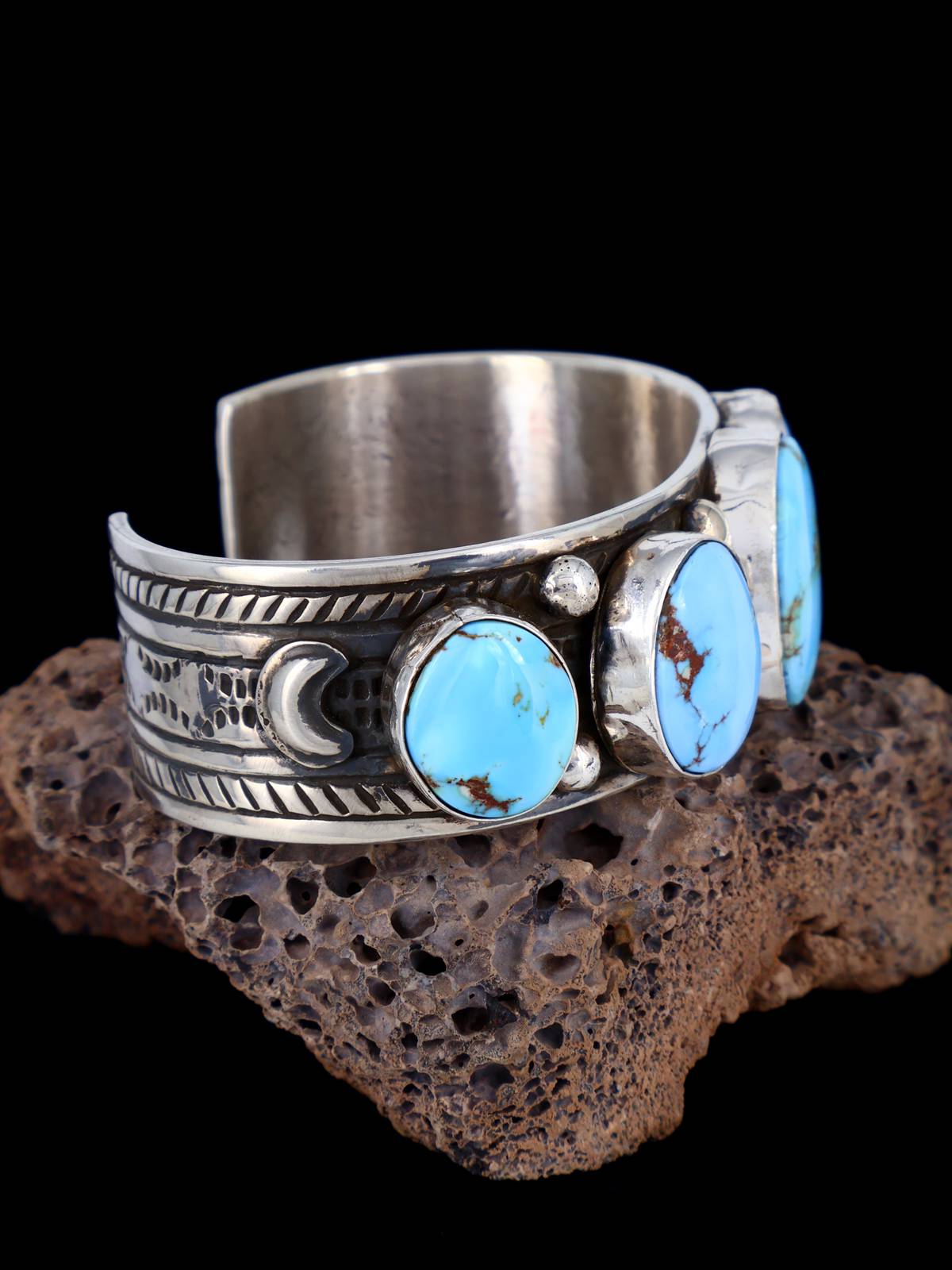 Native American Jewelry Natural Golden Hill Turquoise Sterling Silver Cuff Bracelet - PuebloDirect.com