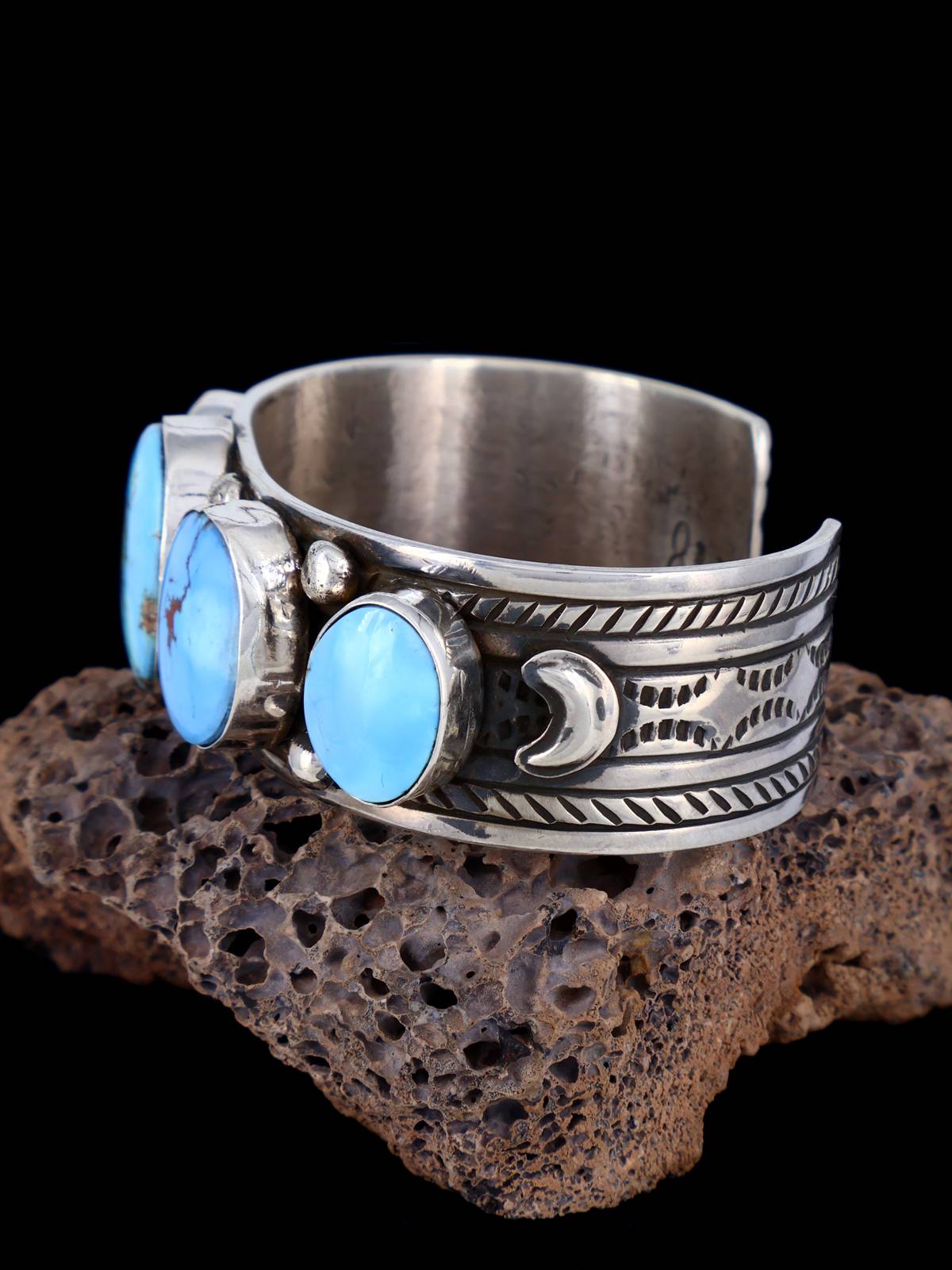 Native American Jewelry Natural Golden Hill Turquoise Sterling Silver Cuff Bracelet - PuebloDirect.com